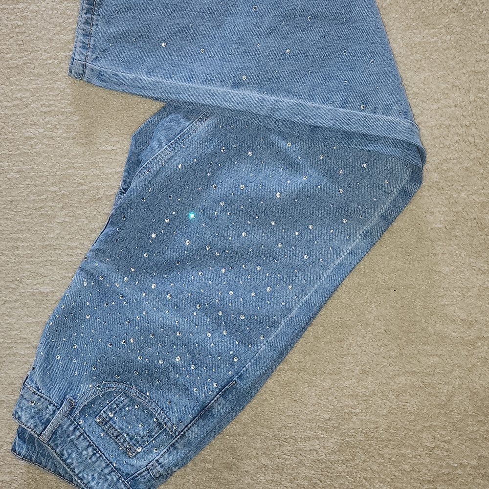Shein, 0365, Women's Blue Jeans with Rhinestone Accents - Picture 7 of 7